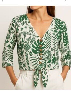 ANTHROPOLOGIE Maison d' Amelie Linen Blend Novelty Top Size S